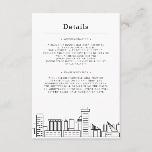 Carte D'accompagnement Mariage Baltimore | Informations sur l'invité (Devant)