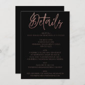 Carte D'accompagnement Mariage Black & Rose Gold Parties scintillant Déta (Devant / Derrière)