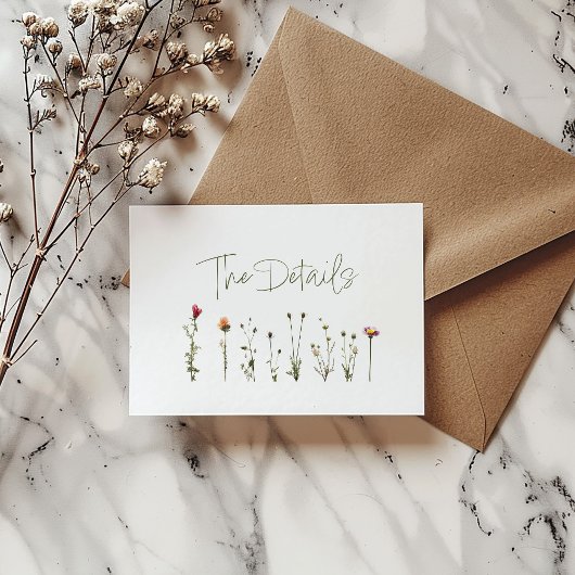 Carte D'accompagnement mariage blanc fleur sauvage détails