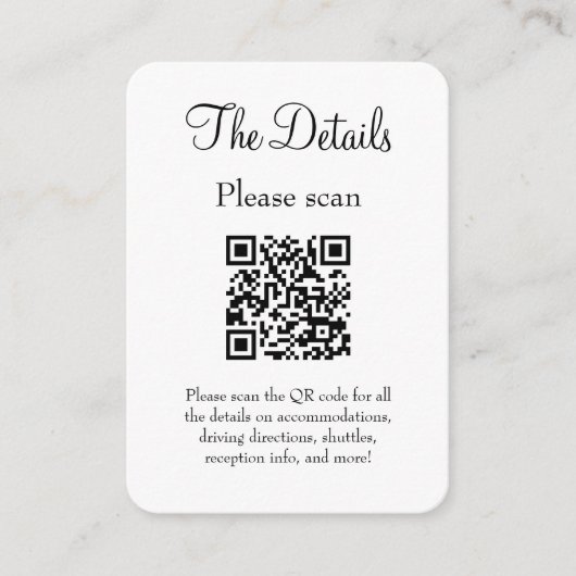 Carte D'accompagnement Mariage blanc simple et moderne avec code QR (Devant)
