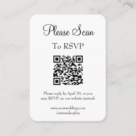 Carte D'accompagnement Mariage blanc simple et moderne numérisation QR Co (Devant)