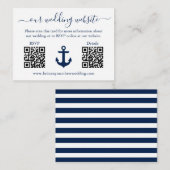 Carte D'accompagnement Mariage Bleu Ancre rayures 2 QR RSVP Détails (Devant / Derrière)