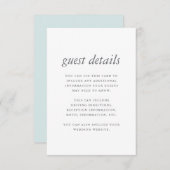 Carte D'accompagnement Mariage bleu chic et minimal Détails de l'invité (Devant / Derrière)