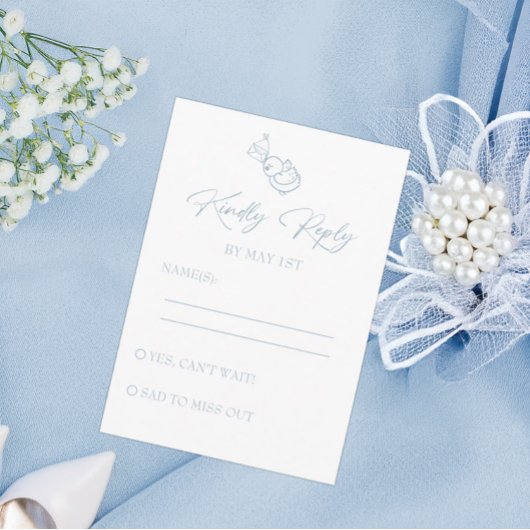 Carte D'accompagnement Mariage bleu clair tiré à la main RSVP
