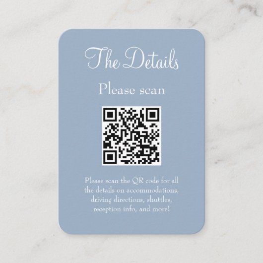 Carte D'accompagnement Mariage bleu Dusty simple moderne Détails QR Code (Devant)