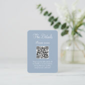 Carte D'accompagnement Mariage bleu Dusty simple moderne Détails QR Code (Debout devant)