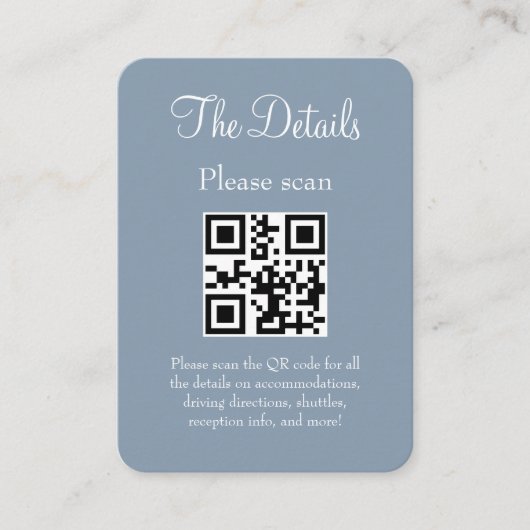 Carte D'accompagnement Mariage bleu moderne simple détails avec code QR (Devant)