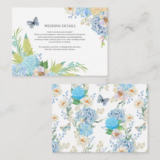 Carte D'accompagnement Mariage Blue Hydrangea (Devant / Derrière)
