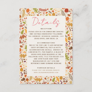 Carte D'accompagnement Mariage Bohème Floral Rustique Automne Chute de Ma