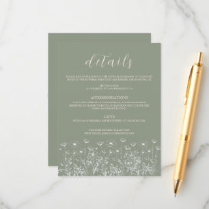 Carte D'accompagnement Mariage Bohème Minimaliste Élégant Vert Sauge Flor