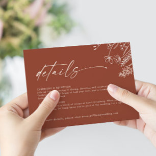 Carte D'accompagnement Mariage Bohème Terracotta Orange Brûlé Détails