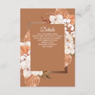 Carte D'accompagnement Mariage Bohème Terracotta Rustique Orchidées Pampa