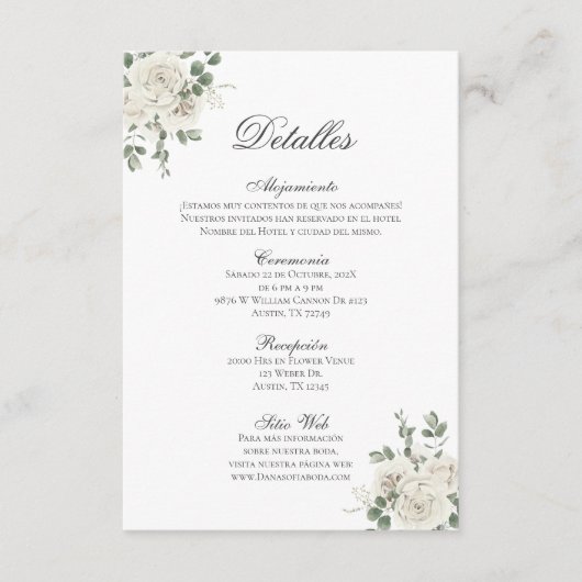 Carte D'accompagnement Mariage Boho espagnol Détalles de la Boda (Devant)