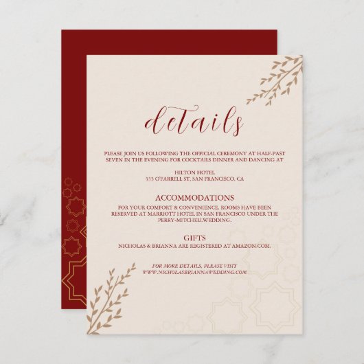 Carte D'accompagnement Mariage Boho Orange Brûlé en terre cuite moderne (Devant / Derrière)