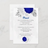 Carte D'accompagnement mariage botanique bleu royal et fleurs blanches ar (Devant / Derrière)