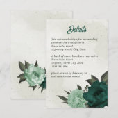 Carte D'accompagnement mariage botanique des fleurs vert émeraude (Devant / Derrière)