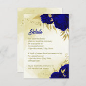 Carte D'accompagnement Mariage botanique d'or des fleurs bleues royales (Devant / Derrière)