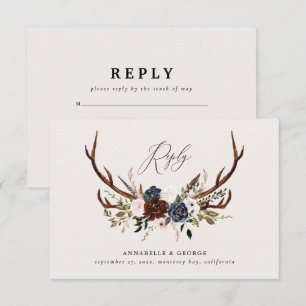 Carte D'accompagnement Mariage botanique floral marine burgundy rustique