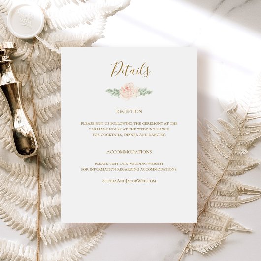 Carte D'accompagnement Mariage botanique floral rose et or