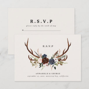 Carte D'accompagnement Mariage botanique floral rustique bordeaux RSVP