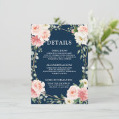 Carte D'accompagnement Mariage Botanique Géométrique Blush Pink Navy (Debout devant)