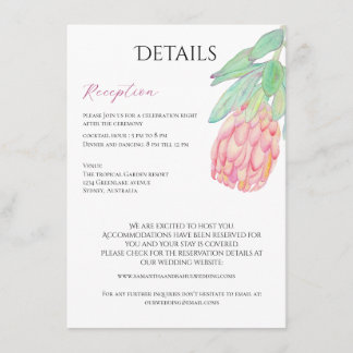 Carte D'accompagnement Mariage Botanique Moderne Minimaliste de Protéa