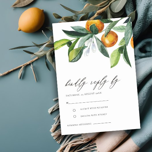 Carte D'accompagnement Mariage Botanique Orange Citrus RSVP