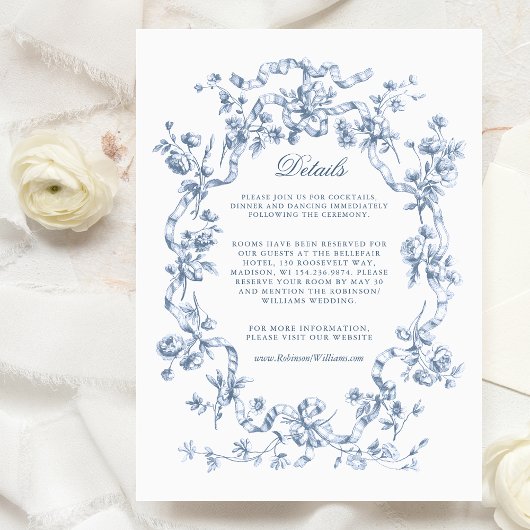 Carte D'accompagnement Mariage Botanique Rose Française Chic Romantique