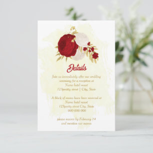 Carte D'accompagnement mariage botanique rouge foncé et blanc or