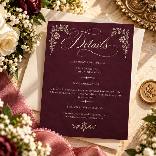 Carte D'accompagnement Mariage Botanique Vintage Élégant Baroque au Plum
