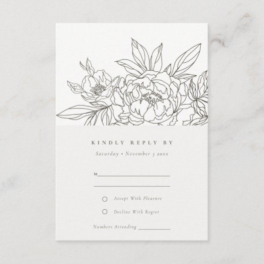 Carte D'accompagnement Mariage Brown floral minimal chic RSVP (Devant)
