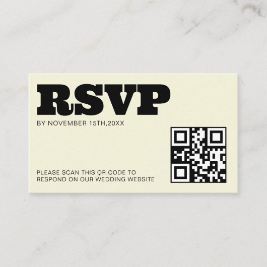 Carte D'accompagnement Mariage budget QR moderne RSVP Black Ecru (Devant)