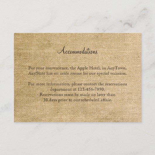 Carte D'accompagnement Mariage Burlap et Birch Posh (Devant)
