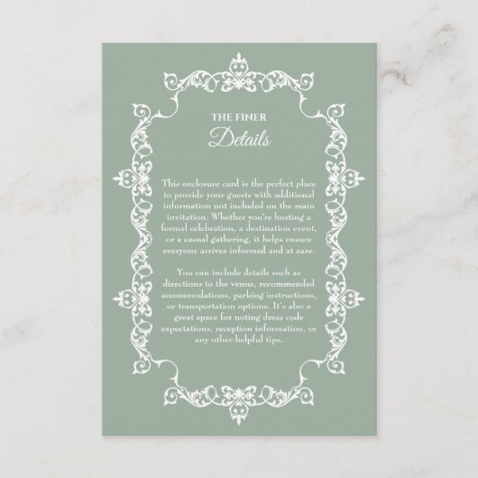 Carte D'accompagnement Mariage Cadre Orné de Vert Sauge Classique (Devant)
