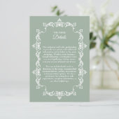 Carte D'accompagnement Mariage Cadre Orné de Vert Sauge Classique (Debout devant)
