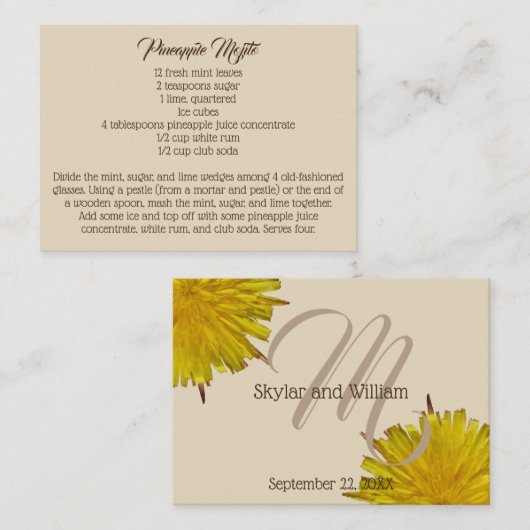 Carte D'accompagnement Mariage campagnard Dandelion Signature Boisson Rec (Devant / Derrière)