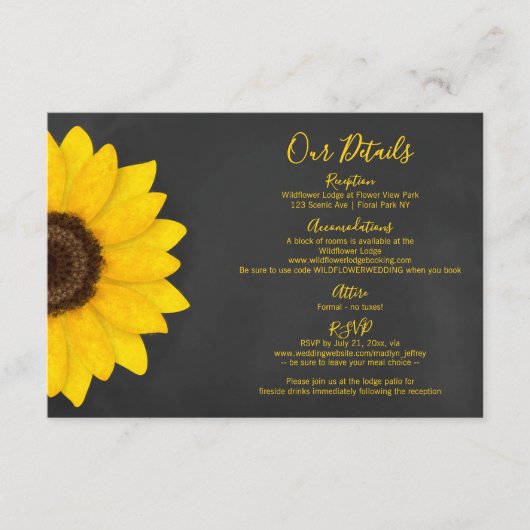 Carte D'accompagnement mariage campagnard de tableau de tournesol rustiqu (Devant)