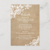 Carte D'accompagnement Mariage campagnard Rustique Burlap Et Dentelle (Devant)