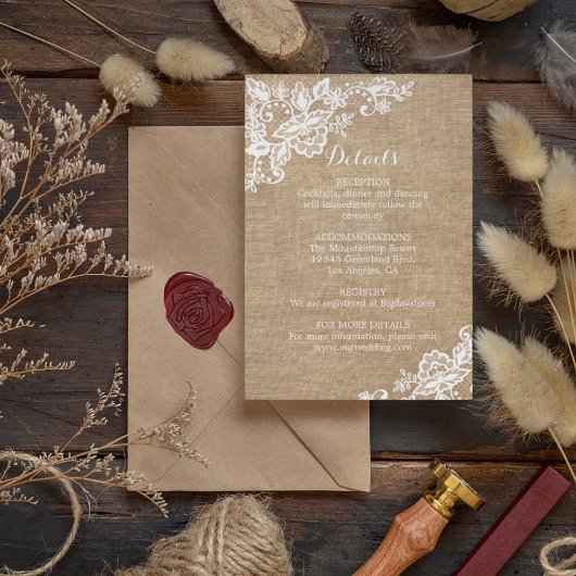 Carte D'accompagnement Mariage campagnard Rustique Burlap Et Dentelle