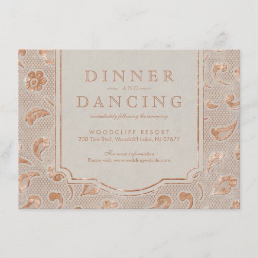 Carte D'accompagnement Mariage campagnard rustique en dentelle d'or Kraft (Devant)