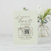 Carte D'accompagnement Mariage Capture L'amour Sage vert QR Code Photo (Debout devant)