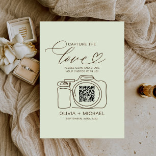 Carte D'accompagnement Mariage Capture L'amour Sage vert QR Code Photo