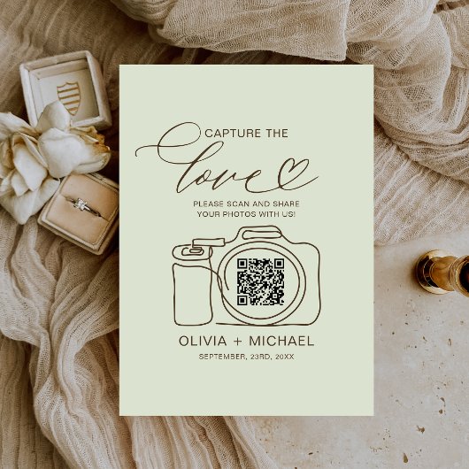 Carte D'accompagnement Mariage Capture L'amour Sage vert QR Code Photo