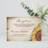 Carte D'accompagnement mariage champêtre avec tournesols et bois (Debout devant)