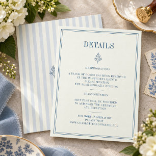 Carte D'accompagnement Mariage Champêtre Français Détails Bleu Poussiéreu