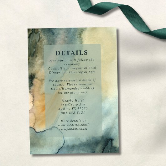 Carte D'accompagnement Mariage chic en granit bleu vert Aquarelle