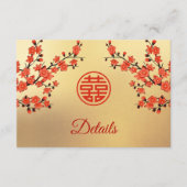 Carte D'accompagnement Mariage chinois Cerisier Blossom Rouge or (Devant)