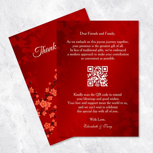 Carte D'accompagnement Mariage chinois QR Code argent cadeau