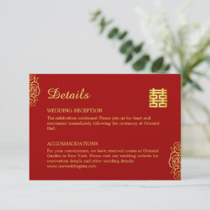 Carte D'accompagnement Mariage chinois rose rouge et or