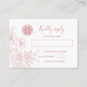 Carte D'accompagnement Mariage chinois rose vif QR Code RSVP en ligne (Dos)